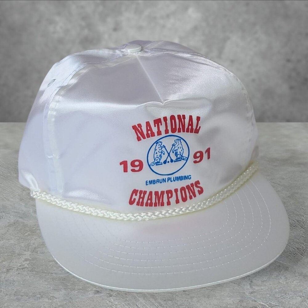 Vintage 90s 'National Championship' white satin snapback hat